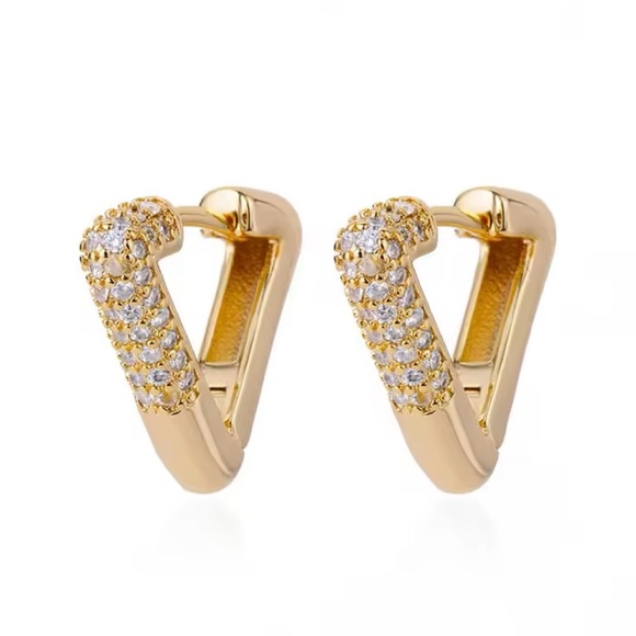Zircon Triangle Huggie Earrings in Gold - Picture 3 of 4